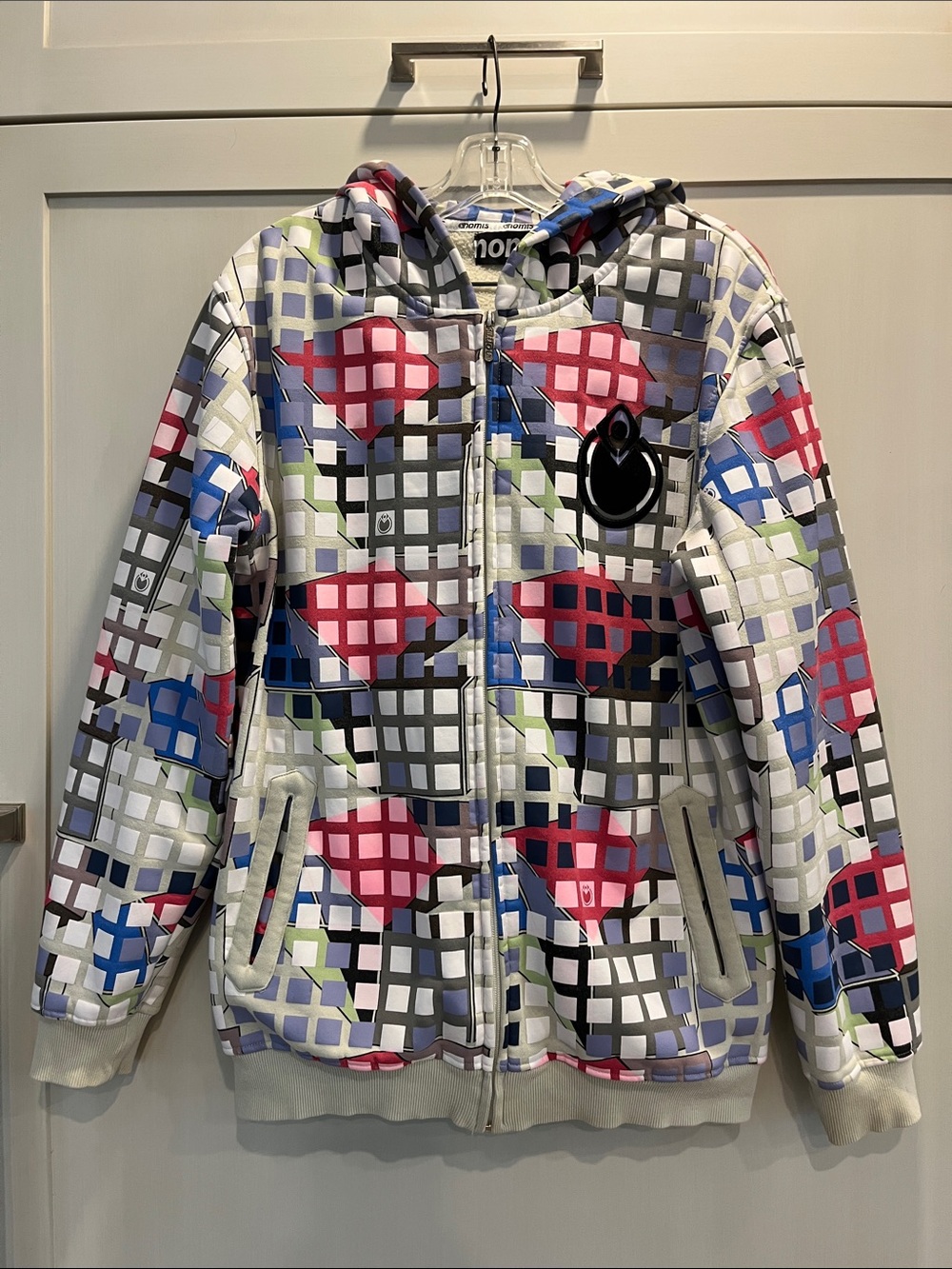 Nomis Vintage Multicolor Grid-Print Snowboard Hoodie Zip Jacket